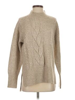 Simply Vera Vera Wang | Taupe Cable-Front Braided Mock Neck Sweater | Sz L